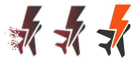 Airplane shock icon in dissolved, dotted halftone and undamaged entire variants. Points are composed...