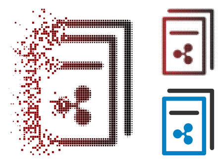 Ripple invoices icon in sparkle, pixelated halftone and undamaged whole versions. Particles are arranged into vector dissipated Ripple invoices icon.のイラスト素材