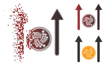 Iota coin send arrows icon in sparkle, dotted halftone and undamaged entire versions. Particles are organized into vector sparkle Iota coin send arrows icon.のイラスト素材