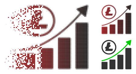 Litecoin growing graph trend icon in sparkle, pixelated halftone and undamaged entire variants. Pixels are arranged into vector sparkle Litecoin growing graph trend symbol.のイラスト素材