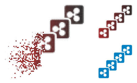 Ripple block chain icon in dispersed, dotted halftone and undamaged solid versions. Cells are grouped into vector dissolving Ripple block chain symbol.のイラスト素材