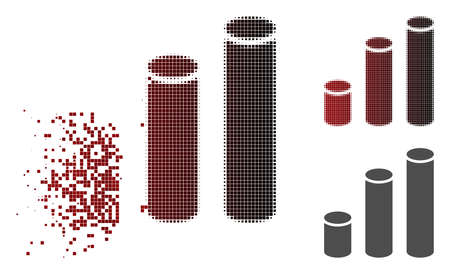 Bar chart cylinders icon in dissolved, pixelated halftone and undamaged whole variants. Particles are combined into vector dispersed bar chart cylinders icon.のイラスト素材