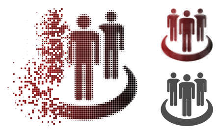 Affiliate icon in dispersed, pixelated halftone and undamaged whole versions. Pieces are organized into vector sparkle affiliate icon.のイラスト素材