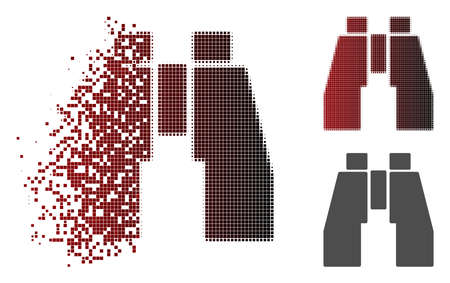 Find binoculars icon in sparkle, pixelated halftone and undamaged solid versions. Particles are arranged into vector sparkle find binoculars icon.のイラスト素材