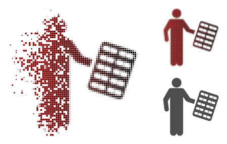 Chemist with blister icon in sparkle, pixelated halftone and undamaged entire versions.のイラスト素材