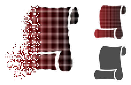 Paper roll icon in dispersed, pixelated halftone and undamaged entire versions. Fragments are arranged into vector dispersed paper roll icon.のイラスト素材