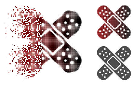 Bandage icon in sparkle, pixelated halftone and undamaged entire versions. Elements are combined into vector sparkle bandage figure.のイラスト素材