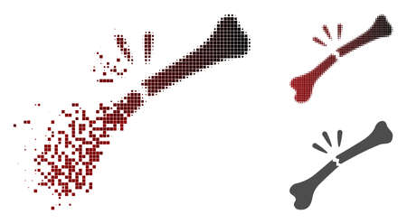 Bone break icon in dispersed, dotted halftone and undamaged entire versions. Cells are combined into vector disappearing bone break symbol.のイラスト素材