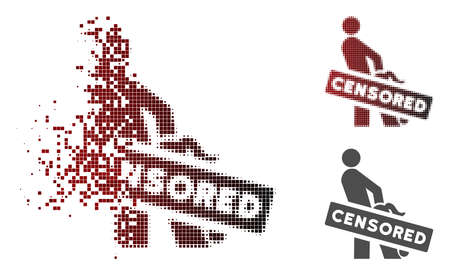 Censored oral sex persons icon in sparkle, pixelated halftone and undamaged whole variants. Fragments are arranged into vector disappearing censored oral sex persons icon.のイラスト素材