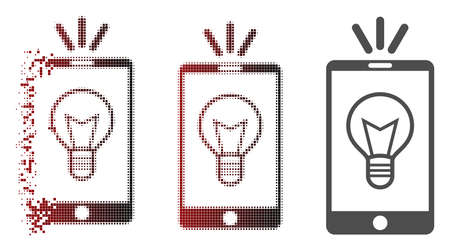 Mobile lamp light icon in sparkle, pixelated halftone and undamaged entire variants. Cells are composed into vector disappearing mobile lamp light icon.のイラスト素材