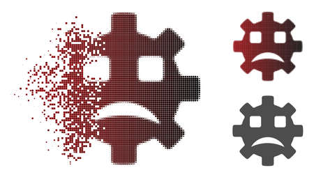 Sad service gear smiley icon in sparkle, pixelated halftone and undamaged whole variants. Fragments are combined into vector dispersed sad service gear smiley icon.のイラスト素材