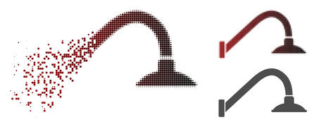 Tap mixer icon in dispersed, dotted halftone and undamaged entire versions. Fragments are organized into vector disappearing tap mixer icon.のイラスト素材