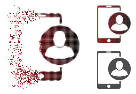Phone user profile icon in dispersed, dotted halftone and undamaged solid versions. Cells are combined into vector dispersed phone user profile pictogram.の写真素材