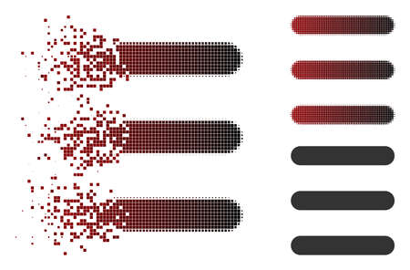 Menu items icon in sparkle, dotted halftone and undamaged solid versions. Pixels are organized into vector dissolving menu items symbol.のイラスト素材