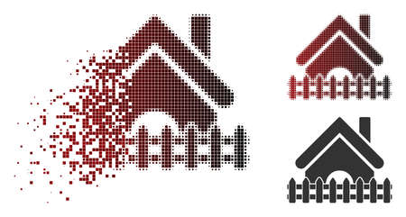 Home fence icon in dispersed, dotted halftone and undamaged whole versions. Pixels are composed into vector sparkle home fence icon.のイラスト素材