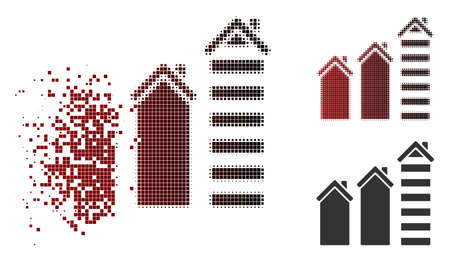 Realty trend icon in dissolved, dotted halftone and undamaged solid versions. Pixels are combined into vector disappearing realty trend symbol.のイラスト素材