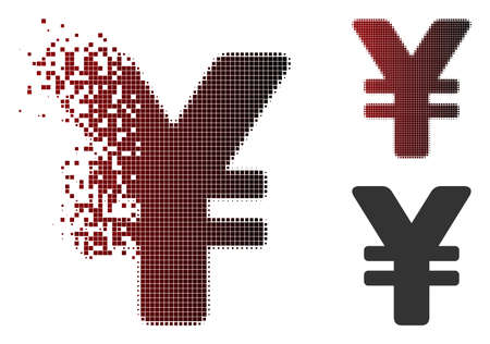 Japanese yen icon in dissolved, pixelated halftone and undamaged entire versions. Cells are arranged into vector dissipated Japanese yen icon.のイラスト素材