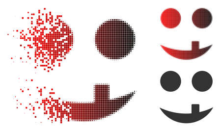 Tooth smiley icon in sparkle, dotted halftone and undamaged entire versions. Points are grouped into vector sparkle tooth smiley form.のイラスト素材