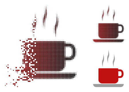 Coffee break icon in dispersed, pixelated halftone and undamaged whole variants. Particles are arranged into vector dispersed coffee break form.のイラスト素材