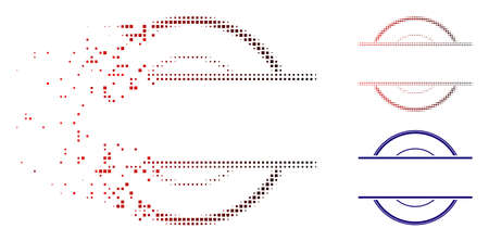 Circle stamp frame icon in dispersed, pixelated halftone and undamaged entire variants. Cells are combined into vector disappearing circle stamp frame pictogram.のイラスト素材