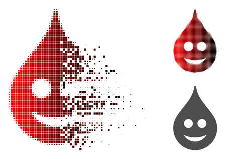 Smile drop icon in fractured, pixelated halftone and undamaged whole variants. Elements are organized into vector dissolving smile drop icon.のイラスト素材