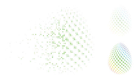 Abstract aviation egg icon in fragmented, pixelated halftone and source variants. Points are arranged into vector dissolving abstract aviation egg figure.のイラスト素材