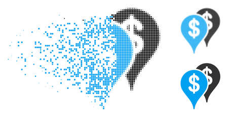 Bank map pointers icon in dissolved, pixelated halftone and entire variants. Elements are composed into vector dispersed bank map pointers icon. Disintegration effect involves rectangle dots.のイラスト素材