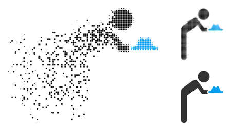 Child servant icon in fractured, dotted halftone and original versions. Cells are composed into vector dissolving child servant icon. Disintegration effect uses rectangle dots.のイラスト素材