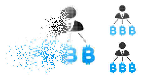 Businessman Bitcoin expences icon in dispersed, pixelated halftone and whole versions. Cells are combined into vector dispersed businessman Bitcoin expences shape.のイラスト素材