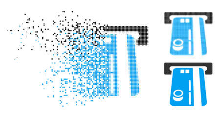 Bank ATM icon in dispersed, dotted halftone and original variants. Cells are arranged into vector...