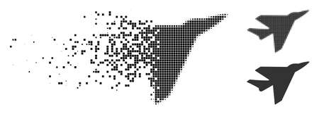 Intercepter icon in dispersed, pixelated halftone and whole versions. Pieces are combined into vector dispersed intercepter icon. Disintegration effect uses rectangular scintillas.のイラスト素材