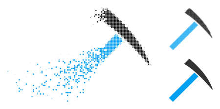 Mining hammer icon in dispersed, dotted halftone and undamaged variants. Cells are combined into vector dissolving mining hammer icon. Disappearing effect uses square scintillas.のイラスト素材