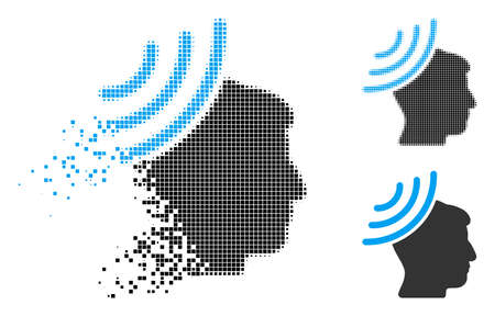 Radio reception mind icon in dispersed, pixelated halftone and original versions. Pixels are arranged into vector dispersed radio reception mind icon.のイラスト素材