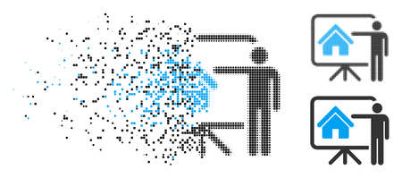 Realtor presentation board icon in dispersed, pixelated halftone and solid variants. Pixels are grouped into vector dispersed realtor presentation board symbol.のイラスト素材