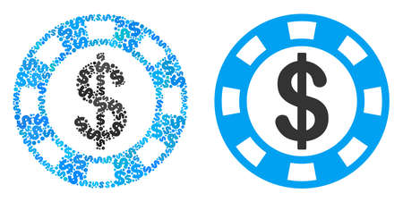 Casino chip collage of dollar symbols and small round dots. Vector dollar currency symbols are combined into casino chip mosaic.のイラスト素材