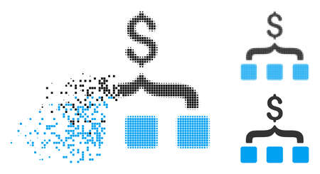 Collect money icon in dispersed, dotted halftone and entire versions. Pixels are composed into vector dispersed collect money icon. Disappearing effect involves rectangle scintillas.のイラスト素材