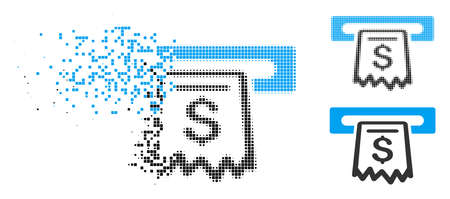 Receipt terminal icon in dispersed, pixelated halftone and whole variants. Cells are composed into vector dispersed receipt terminal form. Disintegration effect involves rectangle particles.のイラスト素材