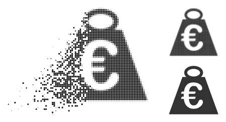 Euro weight standard icon in dispersed, dotted halftone and solid versions. Particles are composed into vector dissipated Euro weight standard shape. Disappearing effect uses rectangle particles.のイラスト素材