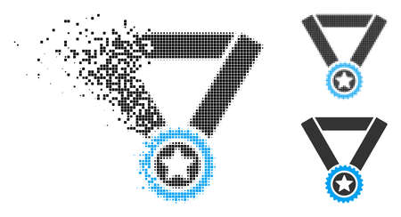 Winner medal icon in dispersed, dotted halftone and whole variants. Cells are composed into vector dispersed winner medal form. Disappearing effect uses square particles.のイラスト素材