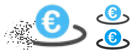 Euro deposit icon in dissolved, pixelated halftone and undamaged versions. Cells are grouped into vector disappearing Euro deposit icon. Disappearing effect uses rectangle dots.のイラスト素材
