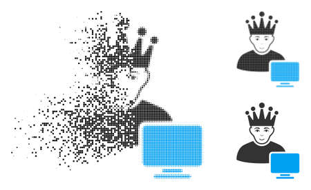 Computer moderator icon with face in sparkle, dotted halftone and undamaged solid versions. Elements are combined into vector dissolving computer moderator icon.のイラスト素材
