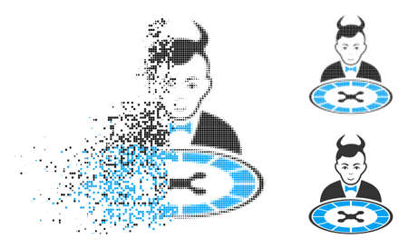 Devil roulette dealer icon with face in sparkle, dotted halftone and undamaged entire versions. Cells are organized into vector sparkle devil roulette dealer icon.のイラスト素材