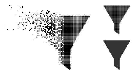 Filter icon in disappearing, dotted halftone and undamaged entire variants. Fragments are arranged into vector disappearing filter figure. Disappearing effect uses rectangle points.のイラスト素材