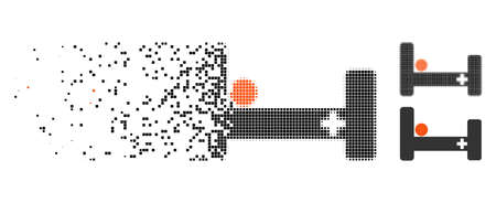 Hospital bed icon in disappearing, dotted halftone and undamaged solid versions. Points are composed into vector dissipated hospital bed icon. Disappearing effect involves rectangular points.のイラスト素材