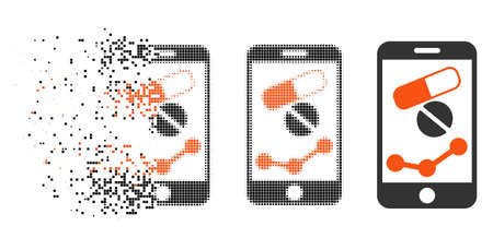 Pharmacy online report icon in disappearing, dotted halftone and undamaged whole variants. Points are organized into vector disappearing pharmacy online report symbol.のイラスト素材