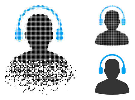 Listen operator icon in disappearing, pixelated halftone and undamaged solid variants. Particles are composed into vector dispersed listen operator icon. Disappearing effect involves rectangle pixels.のイラスト素材