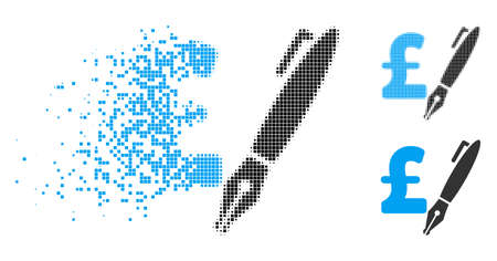 Pencil pound price icon in dissipating, dotted halftone and undamaged whole variants. Fragments are composed into vector disappearing pencil pound price shape.のイラスト素材