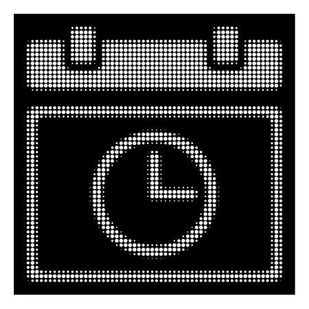 Halftone pixelated date time icon. White pictogram with pixelated geometric pattern on a black background. Vector date time icon organized of round elements.のイラスト素材
