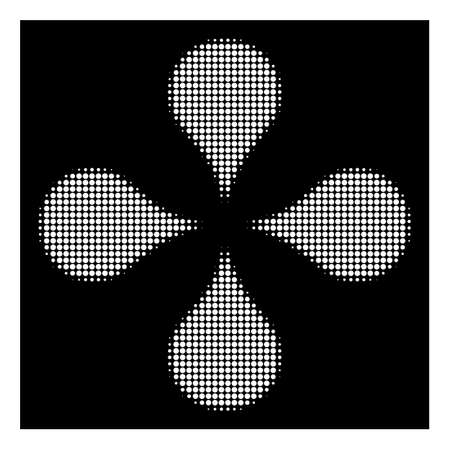 Halftone pixelated map markers icon. White pictogram with pixelated geometric structure on a black background. Vector map markers icon composed of round elements.のイラスト素材