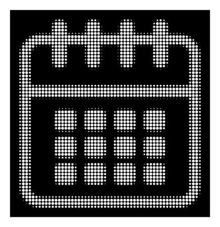 Halftone dotted spiral calendar icon. White pictogram with dotted geometric structure on a black background. Vector spiral calendar icon created of round blots.のイラスト素材